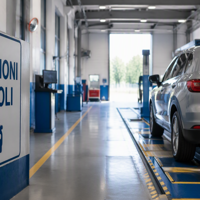 Centro revisioni con veicolo in fase di controllo