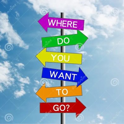 Cartello con frecce colorate e la scritta “WHERE DO YOU WANT TO GO?”